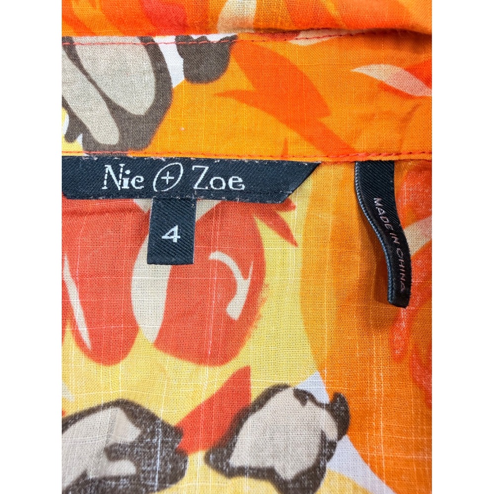 Nic + Zoe Womens Sleeveless Button Down Floral Pintuck Blouse Orange Yellow Sz 4 - Picture 3 of 8